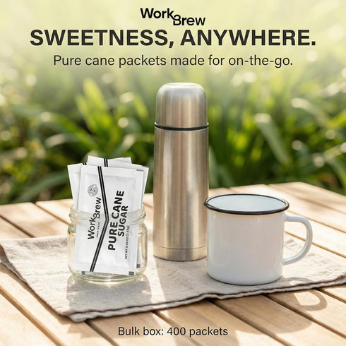 WorkBrew Packets 400 Count, Packets White Cane Sugar Individual Sugar for Coffee & Tea, Office Breakroom, Restaurants