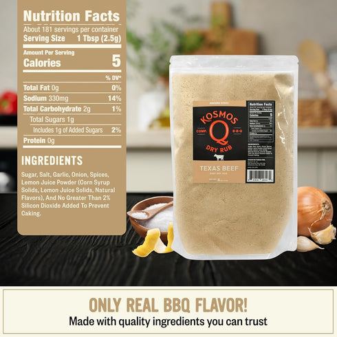 16 Oz Kosmos Q Texas Beef BBQ Dry Rub, Steak Seasoning with Garlic, Onion, Lemon & Savory Spices for Steak, Beef Ribs