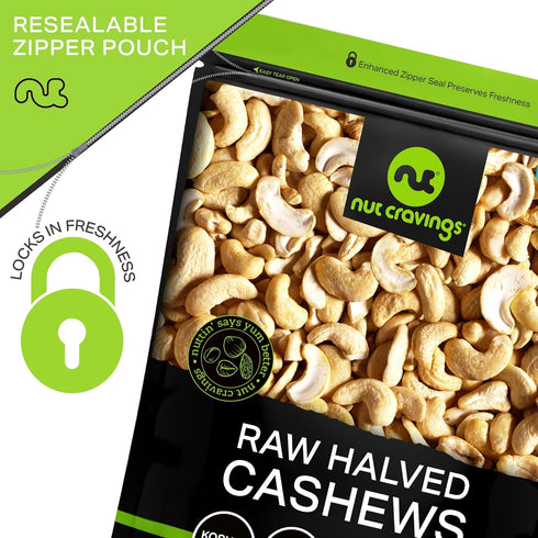 (32oz 2 LB) Packed NUT CRAVINGS - Raw Cashew Halves & Pieces, Unsalted, Shelled, - Bulk Nuts Fresh in Resealable Bag