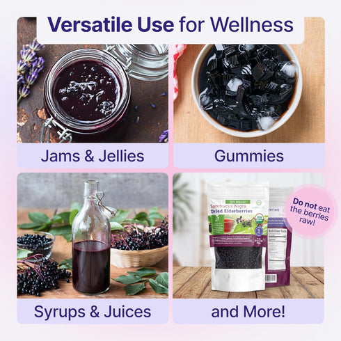 100% 1lb Immune Gummies, 1 Certified USDA - Organic Dried Elderberries - Bulk - Non-Irradiated, Non-Gmo, Whole Black