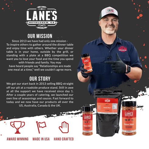 10.4 Oz Lane's Sweet Heat Rub Seasoning, All-Natural BBQ Brisket Rub Goes Well with Butt Rub Seasoning, No MSG Brisket