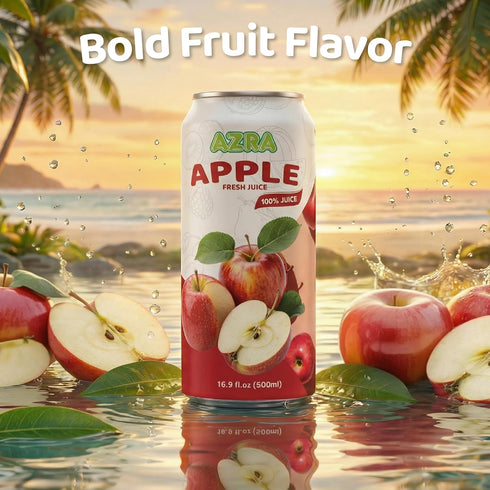 Azra Juice 100% 500ml Pack 100% 12 Pack AZRA Apple Juice Fresh Organic Fruit Taste in Cans Zero Sugar Drinks, Healthy