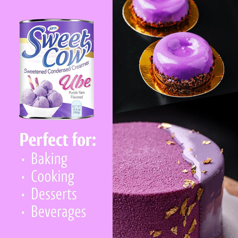 13.40 oz (Pack 12) Ube Condensed Milk, Can of Jans Sweet Cow Sweetened Condensed Creamer