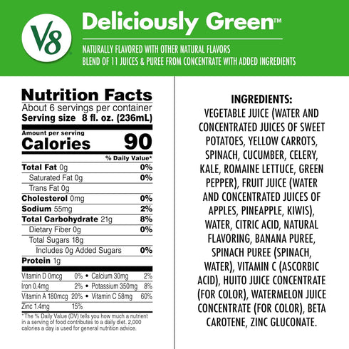 V8 100% 46 oz Deliciously Green Fruit and Vegetable Juice, fl Bottle