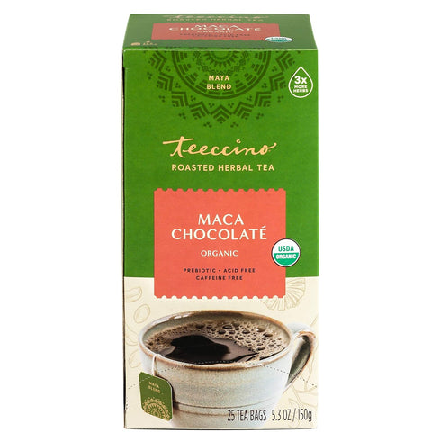 25 (Pack 3) Teeccino Maca Chocolat Herbal Tea - Tea Bags - Adaptogenic Peruvian Maca, Cacao, Chicory, Prebiotic