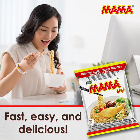 30 Pack) MAMA Noodles CHICKEN Instant Spicy Noodles with Delicious Thai Flavors, Hot And Spicy Noodles with Chicken