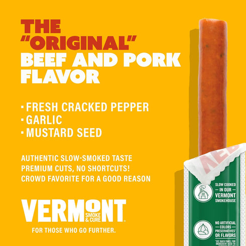 1 (Pack 24) Vermont Smoke & Cure Original Beef & Pork Sticks, Gluten Free, Ounce
