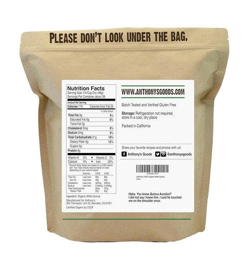 4 lb, Anthony's Organic White Whole Grain Quinoa, Gluten Free & Non GMO
