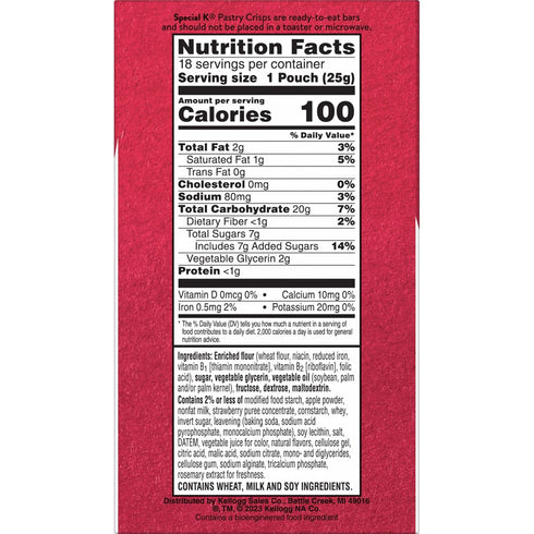 100 15.84oz (36 Special K Bar Pastry Crisps, Calories, Breakfast Bars, Value Size, Strawberry, Box Crisps)