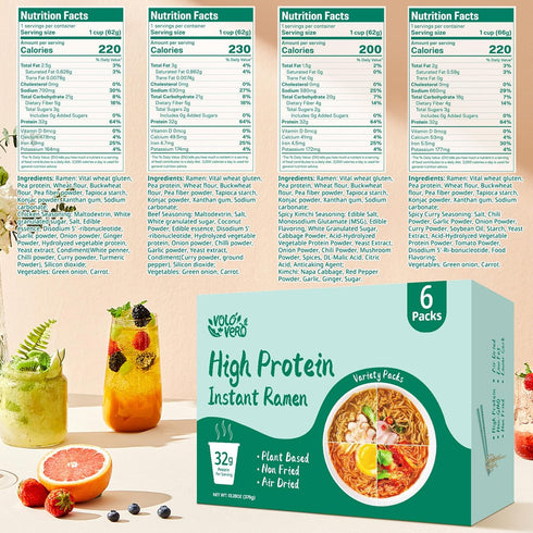 (32g) Pack, 6-Packs, VOLO VERO High Protein Ramen Noodles Cup Variety Plant-Based, Non-Fried, Vegan, Low Fat | Chicken