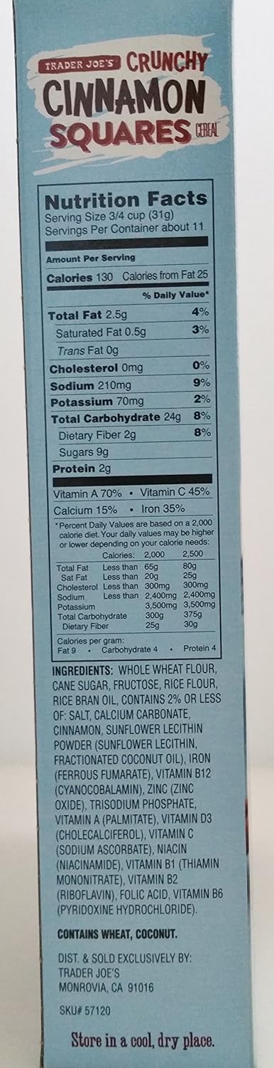 Trader Joe's 12.2 Oz (346g) Trader Joes Crunchy Cinnamon Squares Cereal Net Wt.