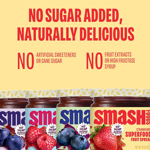 4-Pack Smash Foods Jam | Classics Variety | Low-Calorie, No Sugar Added Keto Jam with Upcycled Fruit & Chia Seeds |