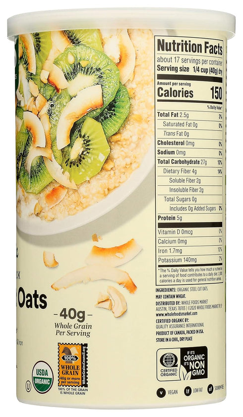 365 24 (Pack 2) by Whole Foods Market, Organic Quick Cook Steel Cut Oats, Ounce