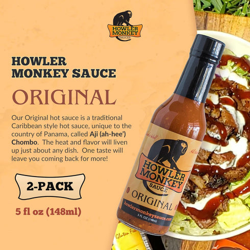 5 oz (2-Pack) Howler Monkey - Sauce Original - Panamanian-Style Hot Sauce with Aji Chombo Peppers - Gluten-Free, No