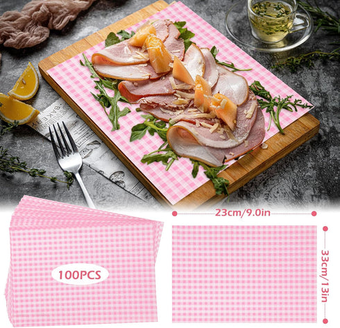GeeRic 7.87 11.8 Inch 100 Mother's Day Waxed Deli Paper Sheets for Food Wrapping, * Pcs Food Basket Liners