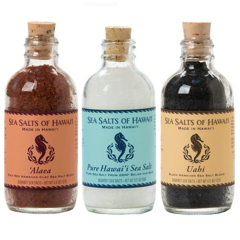 Sea Salts of Hawaii Variety 3 Pack, Alaea Red Clay Salt, Kona