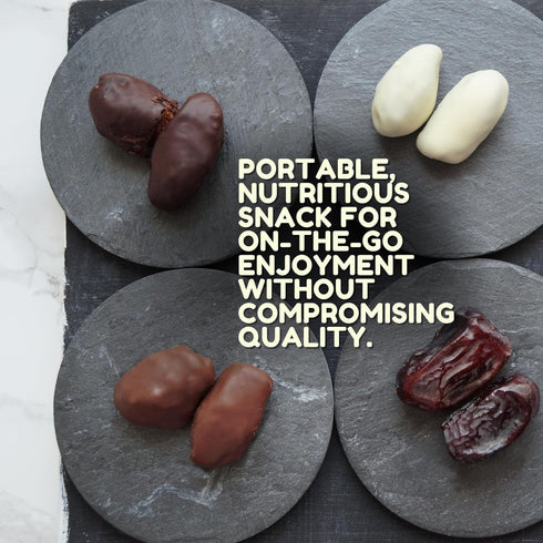 8 85% 3.5 oz (Pack 4) Kitchen & Love Chocolate Covered Almond Stuffed Dates in a Convenient Resealable Pouch