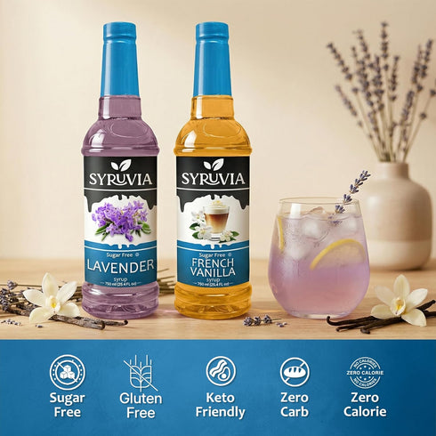 25.4 oz 2 Pack Syruvia Sugar Free Coffee Syrup Choose Your Flavors Custom Bundle Premium Flavored Syrup for Coffee