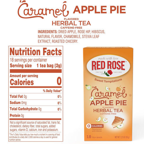 Red Rose Sweet Temptations Dessert Tea - Caramel Apple Pie, Zero Carbs, Caffeine-Free, 18 Count