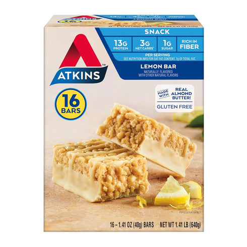 Atkins Lemon Flavored Snack Bar, High Protein Bar, Low Sugar and Low