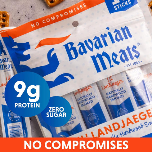 0.5 (Pack 10) Bavarian Meats Hot & Spicy Lil' Landjaeger Meat Sticks, Individually Wrapped Smoked Sausage Protein