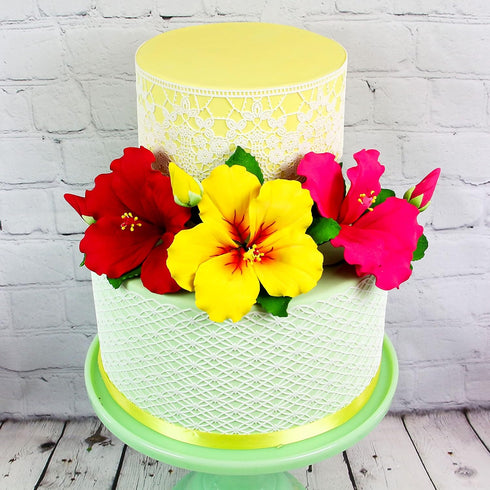 1 Count Global Sugar Art Hibiscus Sugar Cake Flowers Spray, Yellow Hawaiian Cake Flower Large. by Chef Alan Tetreault