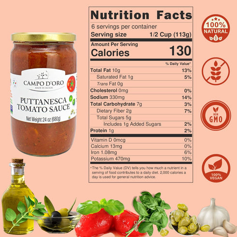 6.35oz, 100% CAMPO D'ORO - Sundried Cherry Tomatoes in Oil, Made with Fresh Basil, Glass Jar made in Italy, Sicilian