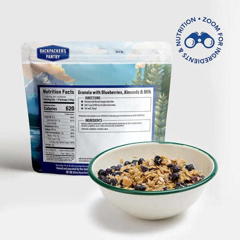 Backpacker's Backpacking 16 6 Count Pantry Granola with Blueberries Almonds & Milk - Freeze Dried & Camping Food