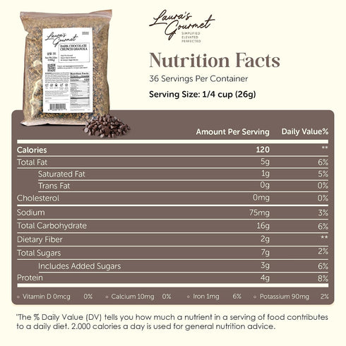 2 lb, Laura's Gourmet Granola Dark Chocolate Crunch, Gluten-Free Oats, Vegan, Dairy & Soy Free Snack, Organic Agave
