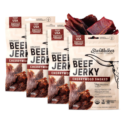 Starwalker Organic Cherrywood Smoked Beef Jerky 12 oz 4-Pack Regenerative Organic Certified