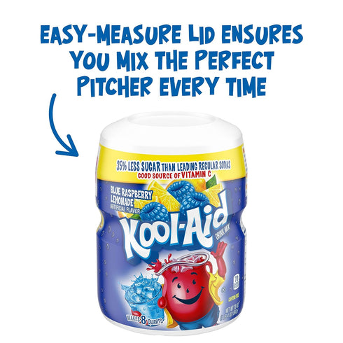 1 Count 20 oz Kool-Aid Caffeine Free Blue Raspberry Lemonade Sweetened Powdered Drink Mix Canister