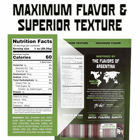 10 MaxJerky Argentina Chimichurri Beef Sticks Herb-Seasoned Gourmet Jerky Snack High Protein, Low Calorie, Gluten Free
