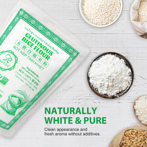 48 Soeos Glutinous Rice Flour Ounce (Basic), Rice Flour for Baking or Cooking, All Natural White Rice Flour, Vegan