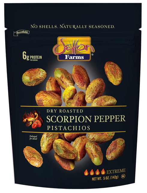 Setton Farms Pistachios, Scorpion Pepper Extreme Flavor, Naturally Seasoned, Dry Roasted No