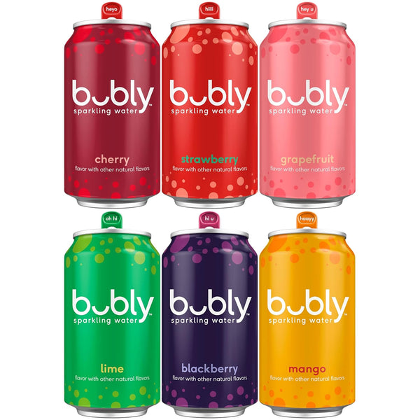 bubly Sparkling Water, 6 Flavor Variety Pack (Blackberry, Lime, Cherry, Grapefruit, Strawberry,