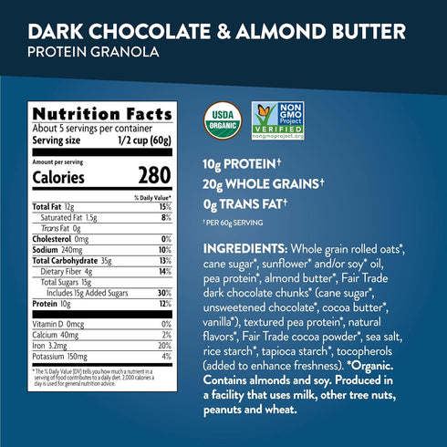 11 oz (Pack 1), Love Crunch Organic Chocolate & Almond Butter Protein Granola, of Non-GMO, Fair Trade, by Nature's Path