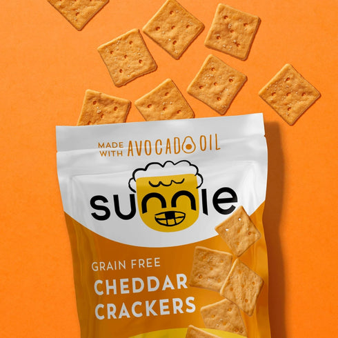 Sunnie Gluten Free Cheddar Crackers - Healthy Grain-Free Snacks Made with Real Cheese (9 oz - Pack of 3)