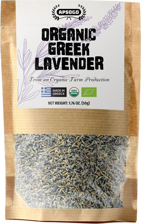 Apsogo Organic Greek Lavender Flowers - Dried Culinary Lavender Buds for Tea,