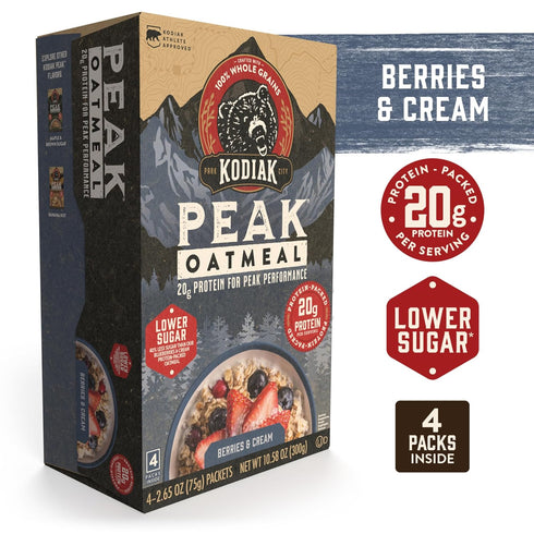 Packets, Protein,100% 6 4 packets 24 packets) Kodiak Cakes Peak Instant Oatmeal Berries & Cream, High Whole Grains, box