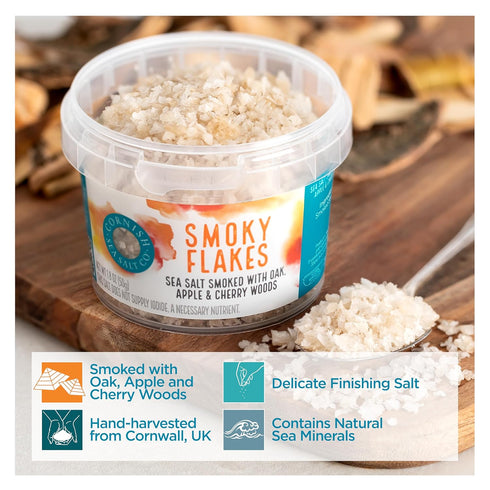 1.8 oz (Pack 2) Cornish Sea Salt Smoky Flakes | Cooking & Hydration | Hand-Harvested in Celtic Waters | Resealable Tub