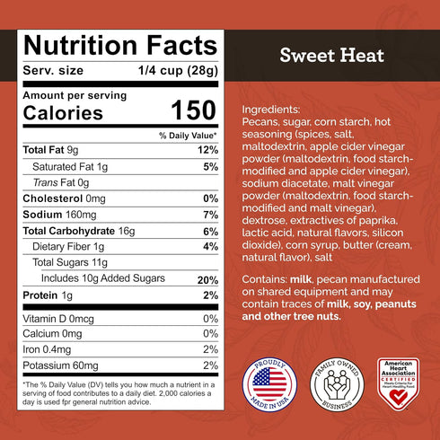 8oz HUDSON PECAN COMPANY: Sweet Heat Georgia Pecans. Spicy and Salty Candied Pecans, Heart Healthy Party Snack
