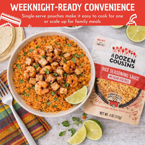 Dozen (10 Pack), 4oz A Cousins Mexican Rice Seasoning Sauce Pour & Mix Red Rice Starter with Tomato, Onion, Garlic