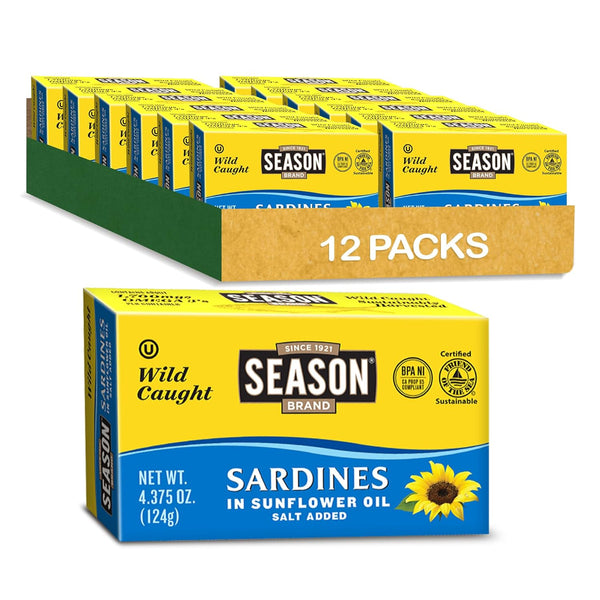 Season Sardines in Sunflower Oil - Wild Caught, 22g of Protein, Keto