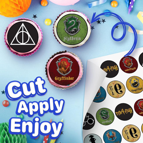30 x Edible Cupcake Toppers, Wizarding World Inspired Collection of Edible Cake Decorations on Wafer Sheet