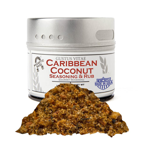 Caribbean Coconut Seasoning & Rub - Authentic Gourmet Spice Mix - Non GMO - 2 oz - Magnetic Tin - Gustus Vitae