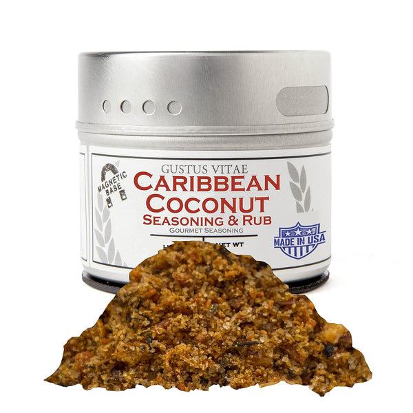 Caribbean Coconut Seasoning & Rub - Authentic Gourmet Spice Mix - Non GMO - 2 oz - Magnetic Tin - Gustus Vitae
