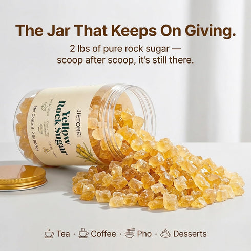 JIETOREI 2lb/908g, Yellow Rock Sugar for Pho, Cooking, Coffee and Tea, Medium sized irregular sugar cubes, Gently