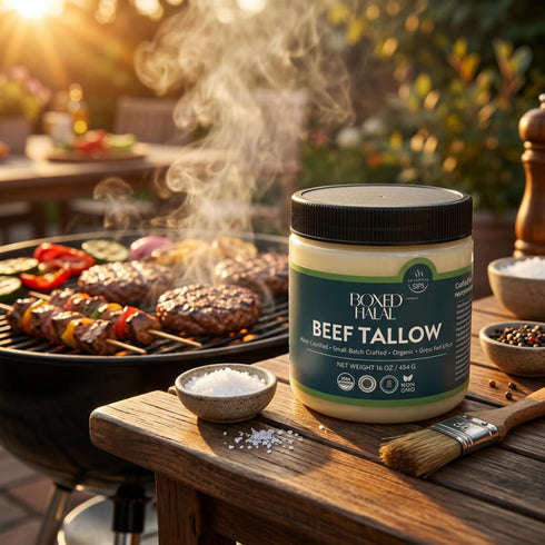 32 oz (2 16 oz) Boxed Halal Grass-Fed Beef Tallow Total x Traditional Cooking Oil for High-Heat Frying, Searing