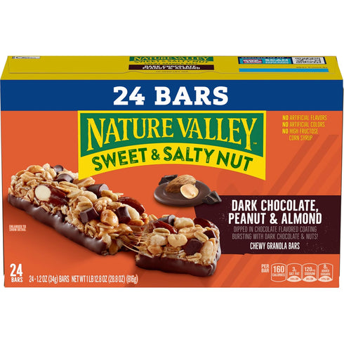 24 28.8 oz Nature Valley Sweet and Salty Nut Granola Bars, Dark Chocolate Peanut Almond, Bars