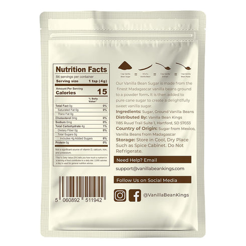 Pure Vanilla Bean Sugar - Made with Real Madagascar Vanilla Pods & Pure Cane Sugar - For Cooking, Baking, & Additional Flavoring - A Sweet Substitute for Extract, Paste, and Beans - 12 OZ
